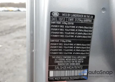 2013 Land Rover Range Rover Sport Sc из США, поврежденный, VIN SALSH2E44DA787472